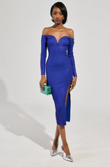 NOBODY'S BUSINESS BANDAGE MIDI DRESS IN BLUE