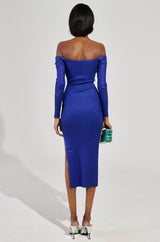 NOBODY'S BUSINESS BANDAGE MIDI DRESS IN BLUE