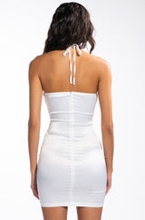 50 SHADES OF SLAY LACE UP SATIN RUCHED MINI DRESS