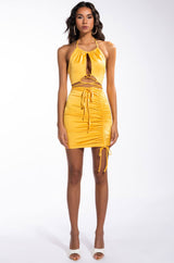 50 SHADES OF SLAY LACE UP SATIN RUCHED MINI DRESS