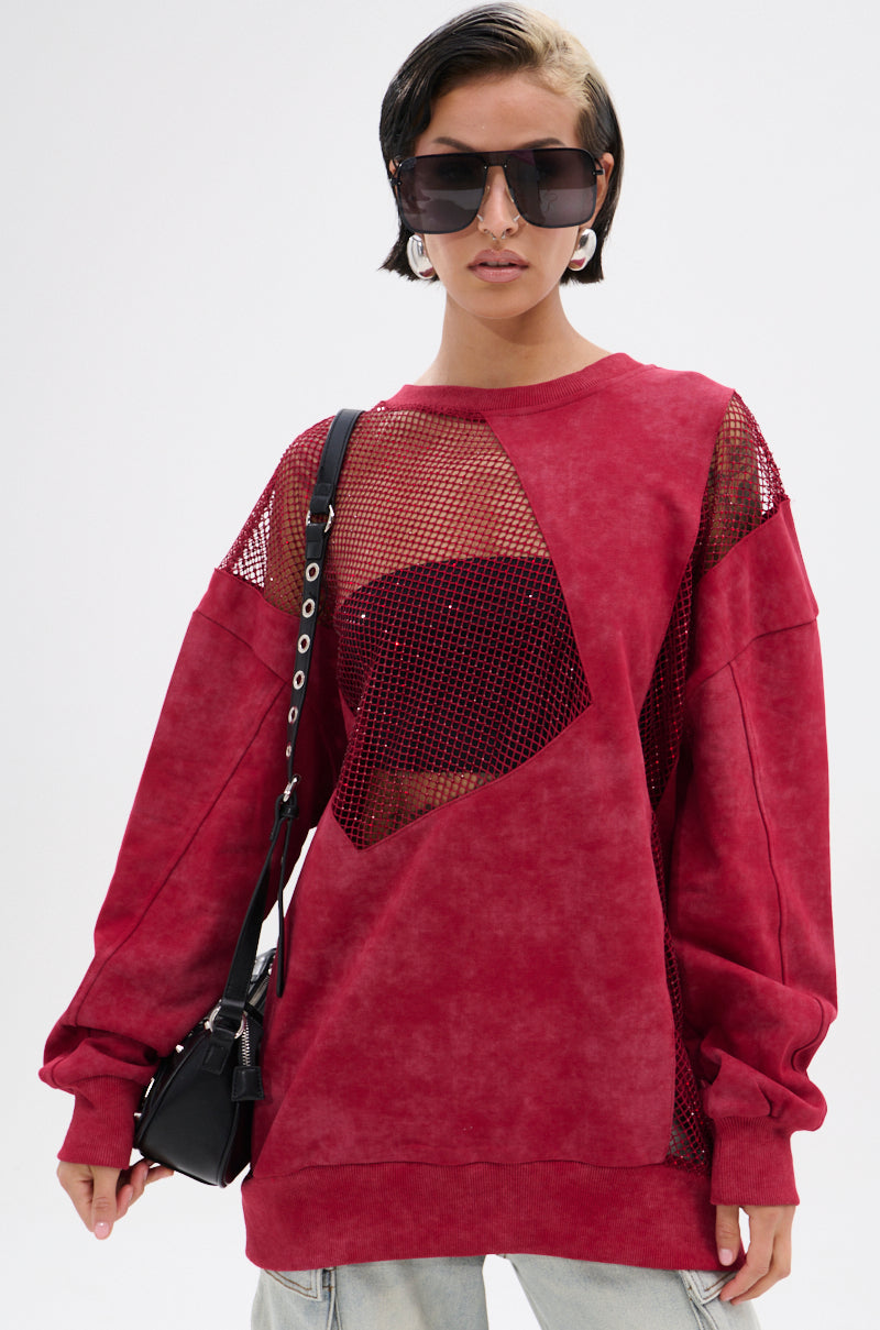 OPEN FOR BUSINESS SWEATSHIRT IN BURGUNDY