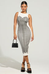 ITS GIVING BODY RHINESTONE PRINTED MIDI DRESS