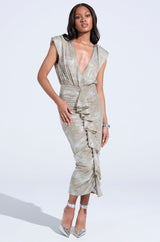 I DO WHAT I WANT METALLIC MIDI DRESS IN BEIGE