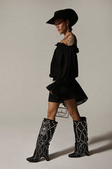 CHLOE MESH OFF THE SHOULDER MINI DRESS