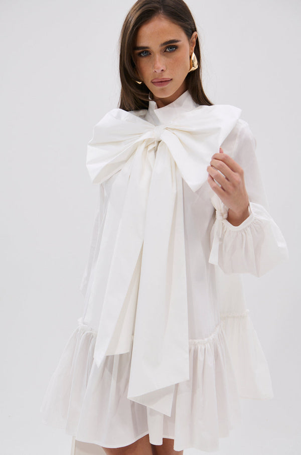 TAKE A BOW POPLIN MINI DRESS