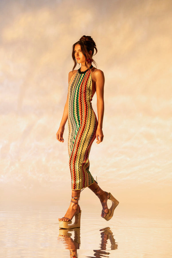 ON THE RUN PRINTED MIDI DRESS