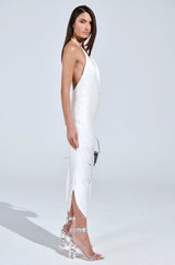 GIANINA FRINGED COWL NECK MAXI DRESS IN WHITE