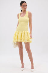 LET'S GO TO THE BEACH RUFFLE MINI DRESS IN YELLOW