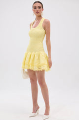 LET'S GO TO THE BEACH RUFFLE MINI DRESS IN YELLOW