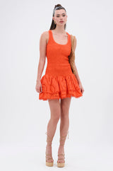 LET'S GO TO THE BEACH RUFFLE MINI DRESS IN ORANGE
