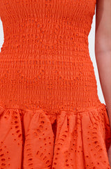 LET'S GO TO THE BEACH RUFFLE MINI DRESS IN ORANGE