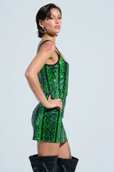 ON THE MOVE SNAKE PU MINI DRESS