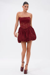 BELINA LACE MINI DRESS WITH BUBBLE SKIRT IN BURGUNDY