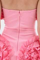 CITY LIGHTS RUFFLE MIDI DRESS IN LIGHT PINK
