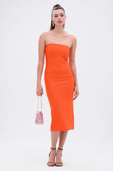 NOT TOO SIMPLE BANDAGE MIDI DRESS IN ORANGE