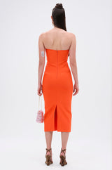 NOT TOO SIMPLE BANDAGE MIDI DRESS IN ORANGE