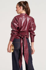 DYLAN FAUX LEATHER WRAP FRONT BLOUSE