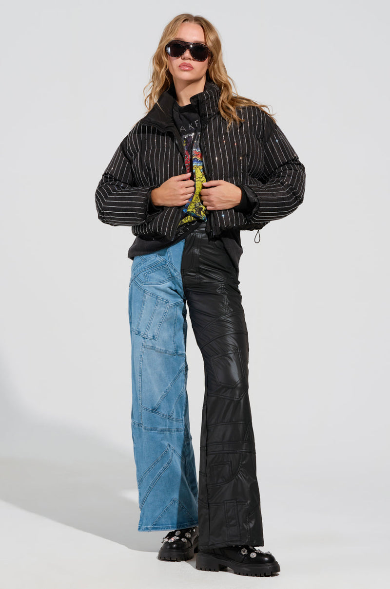 EXTREME STRETCH PATCHWORK WIDE LEG JEANS