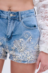 MESMERIZED EMBELLISHED APPLIQUE DENIM SHORT