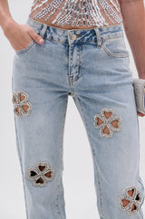 DIVINE FEMININE ENERGY RHINESTONE DETAIL JEANS