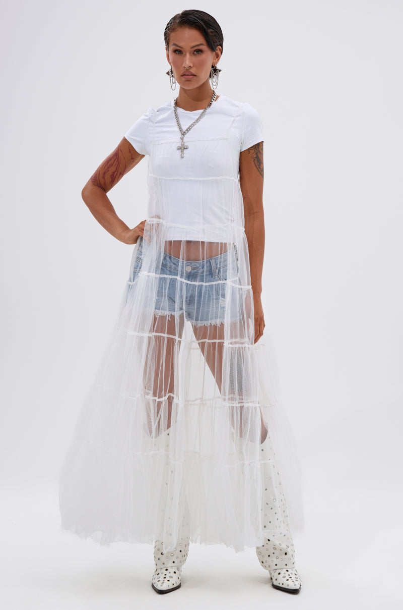 PERFECT FOR LAYERING TULLE MAXI DRESS IN WHITE