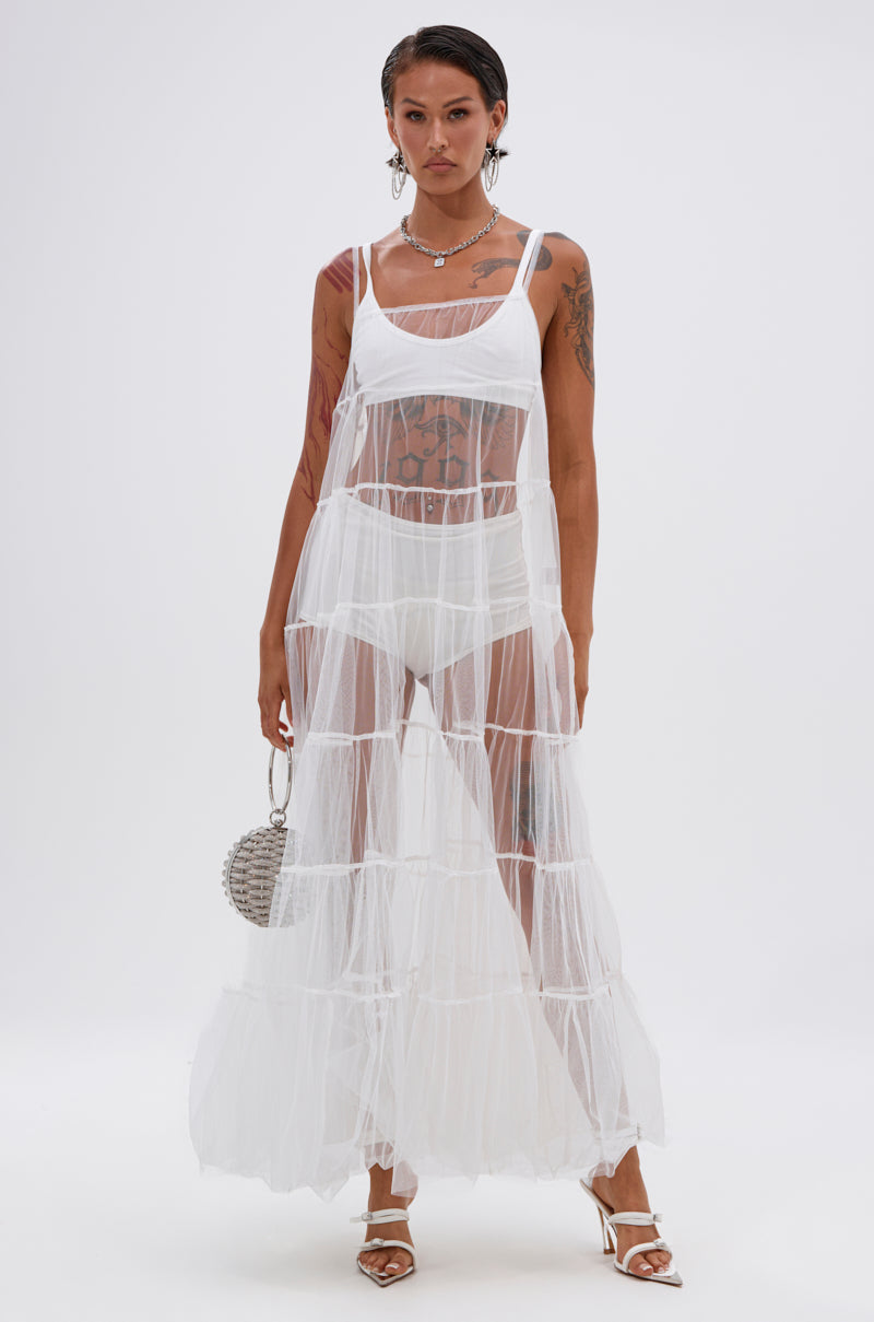 PERFECT FOR LAYERING TULLE MAXI DRESS IN WHITE