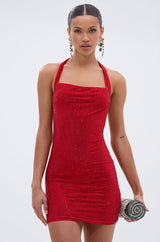 CHARLOTTE HALTER MINI DRESS WITH RHINESTONES
