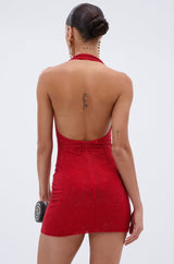 CHARLOTTE HALTER MINI DRESS WITH RHINESTONES
