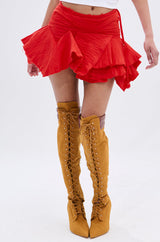 JANEY MICRO MINI RUFFLE SKIRT IN RED