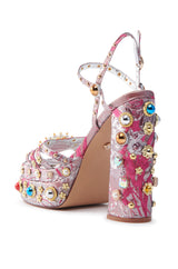 AZALEA WANG ANNIE FUCHSIA BROCADE CHUNKY SANDAL
