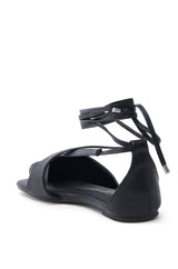 AKIRA AULORA BLACK FLAT SANDAL WITH PEEP TOE