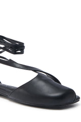 AKIRA AULORA BLACK FLAT SANDAL WITH PEEP TOE