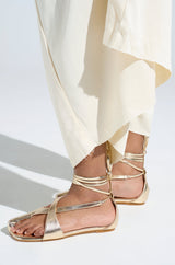 AKIRA AULORA GOLD FLAT SANDAL WITH PEEP TOE