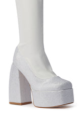 AZALEA WANG AURONNE WHITE AND RHINESTONE CHUNKY BOOT