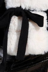 BABBS KNIT FUR TRIM CARDIGAN WITH SELF TIE BELT