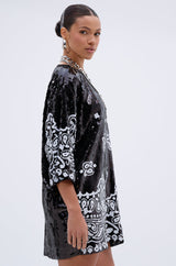 BOUJEE BANDANA SEQUIN MINI DRESS IN BLACK