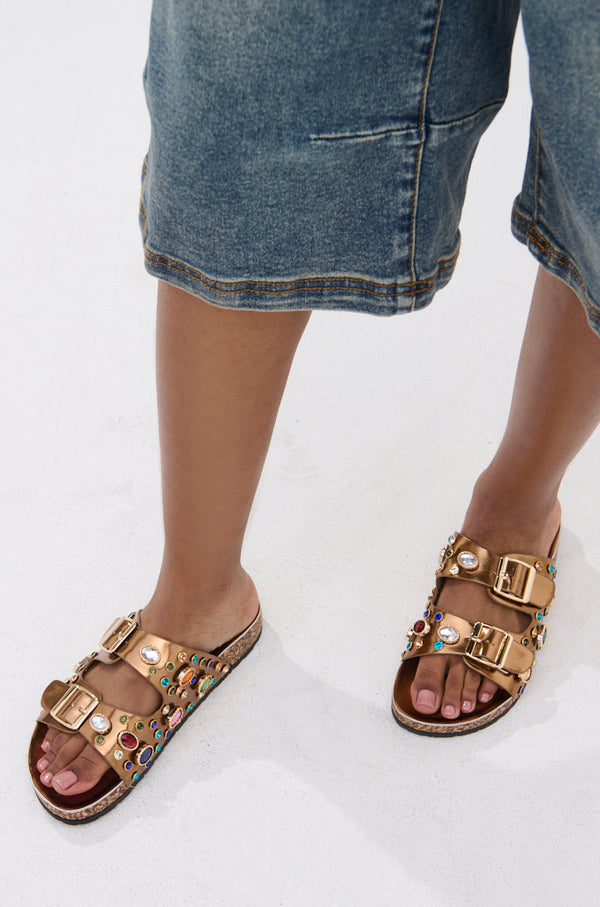 AKIRA BAYLEAVES BRONZE SLIP ON FLAT SANDAL