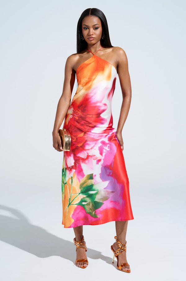 TIME MOVES FAST PRINTED MIDI DRESS