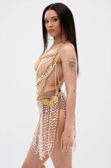 NAMIKA LAYERED CHAIN AND PEARL MINI DRESS