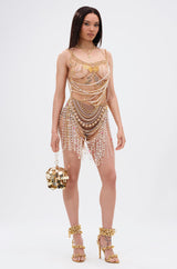 NAMIKA LAYERED CHAIN AND PEARL MINI DRESS