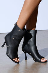 AZALEA WANG BIRD SONG BLACK SNAP DETAIL OPEN TOE BOOTIE