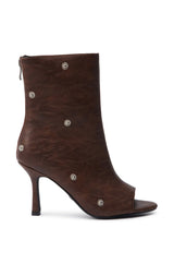 AZALEA WANG BIRD SONG BROWN SNAP DETAIL OPEN TOE BOOTIE