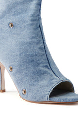 AZALEA WANG BIRD SONG DENIM OPEN TOE SNAP BOOTIE