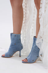 AZALEA WANG BIRD SONG DENIM OPEN TOE SNAP BOOTIE
