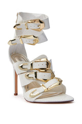 AZALEA WANG BUTTER CUPS WHITE BUCKLE STILETTO SANDAL