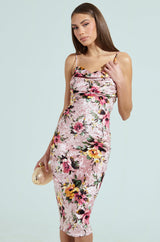 CHARLOTTE PRINTED VELVET MIDI DRESS