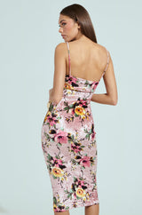 CHARLOTTE PRINTED VELVET MIDI DRESS