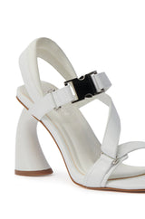 AZALEA WANG CAPRIZE WHITE INDUSTRIAL BUCKLE SANDAL