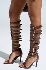 AZALEA WANG CHERELLI BROWN CROC OVER THE KNEE SANDAL