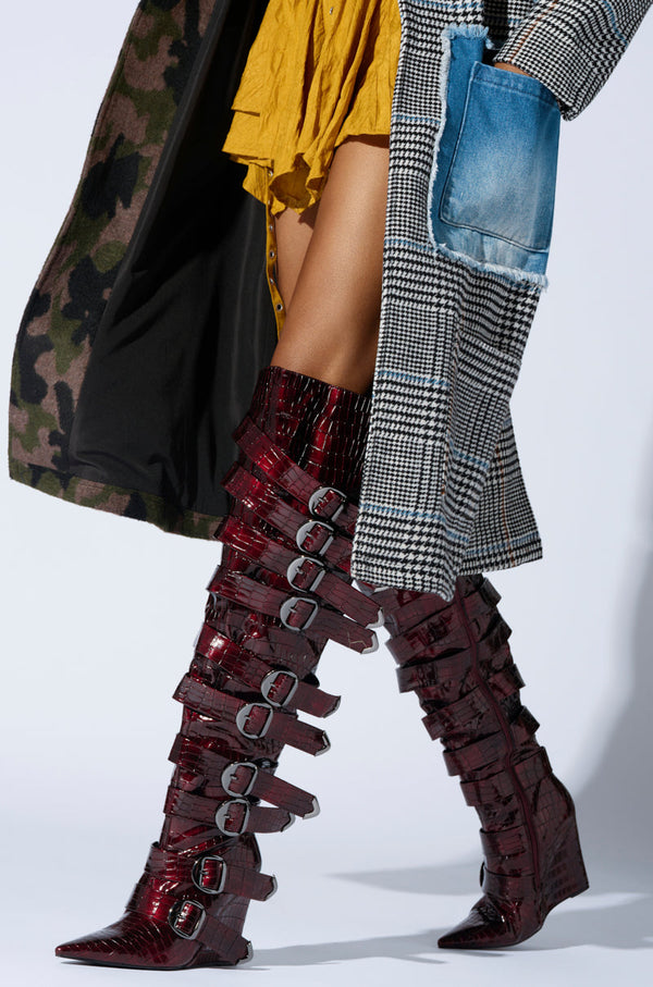 AZALEA WANG CINZIA RED WEDGE BOOT